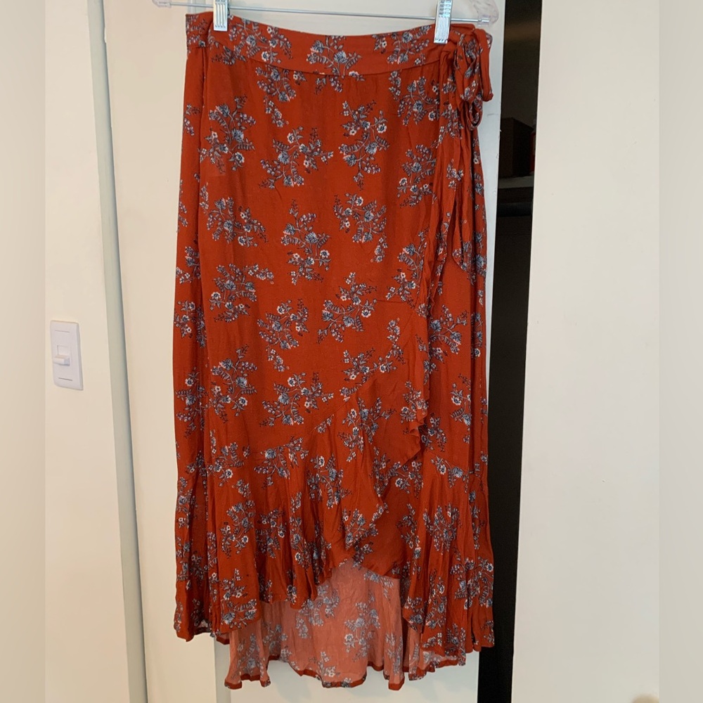 Floral Wrap Skirt in Rust Orange